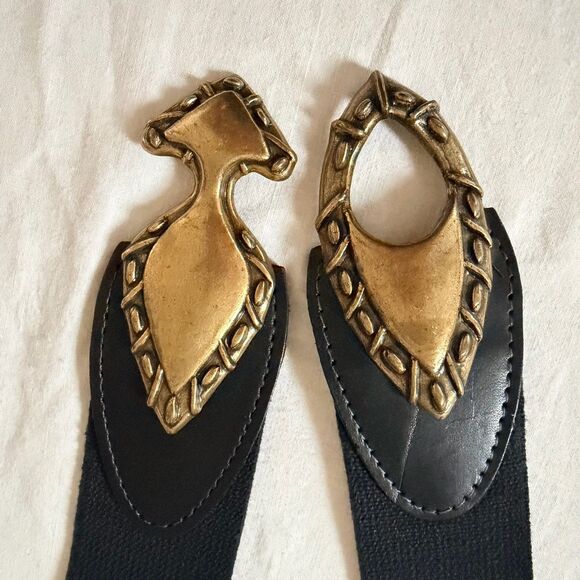 Vtg Omega & Day Lor Stretch Belt Bundle Black Elastic Gold Tone Statement Buckle main image 10